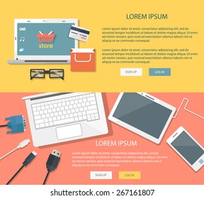 Flat design illustration project management, research and development. Concepts web banner 