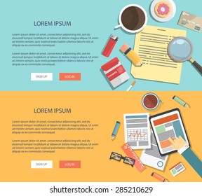 Flat design illustration project management, research and development. Concepts web banner