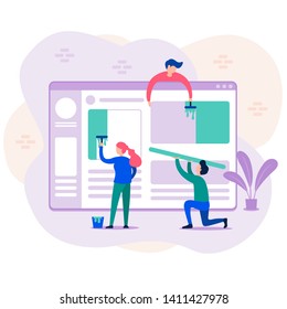 flat design illustration of project updates with team work