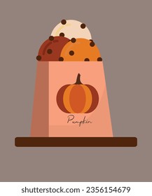 Ilustración de diseño plano con cookies de calabaza y bolsa de papel