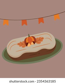 Flat Design Illustration with Pumpkin Eclair