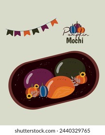  Flat Design Illustration with Pumpkin Mochi