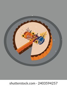  Flat Design Illustration with Pumpkins Cake Missing One Piece