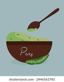 Flat Design Illustration with Puree at Peas and Spoon