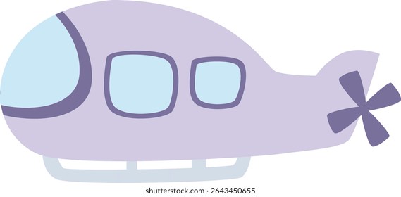 A flat design illustration of a purple helicopter with a propeller, representing air transportation and aviation, perfect for creative and educational projects.