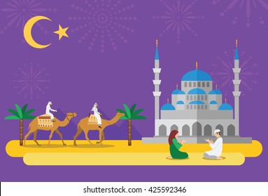 Flat design, Illustration of Ramadan background