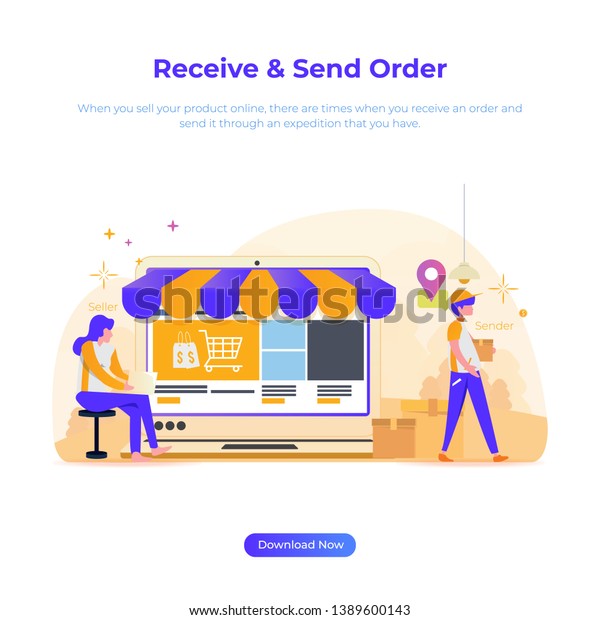 Flat design illustration of receive and\
sending order for online shop or\
e-commerce