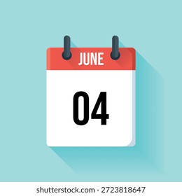 A flat design illustration of a red calendar page showing the date june fourth.