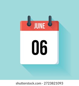 A flat design illustration of a red calendar showing june sixth as the date.