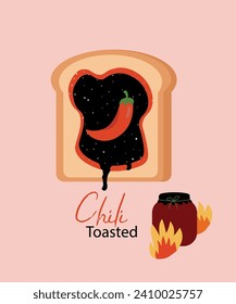 Flat Design Illustration with Red Chili Paper,Toasted and Fire