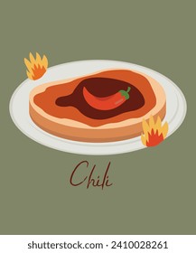  Ilustración de diseño plano con papel de chile rojo y pan en rodajas