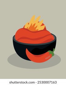 Flat Design Illustration at Red Chilli Pepper Sauce