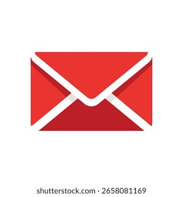 Una ilustración de diseño plano de un sobre rojo con líneas de acento blanco, presentado sobre un fondo blanco. El sobre está cerrado.