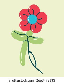 Flat Design Illustration with Red Flower Balloon at Doodle Style