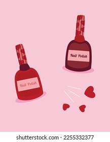 Flat Design Illustration with Red Nail Polish in a Love Heart Bottle Pattern