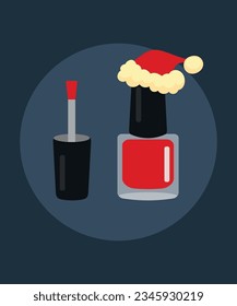 Flat Design Illustration with Red Nail Polish and Santa Hat