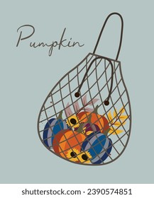 Ilustración de diseño plano con bolsas de compras y calabazas reutilizables