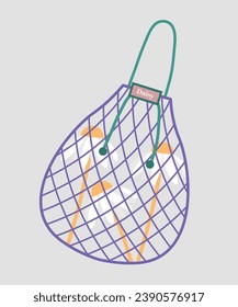 Flat Design Illustration with Reusable Shopping bag and Daisy