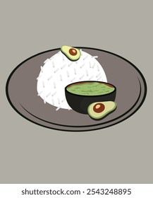  Flat Design Illustration with Rise and Avocado Guacamole