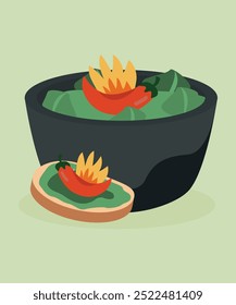 Ilustração de Design Plano com Salada em Pimenta e Pão, Garfo
