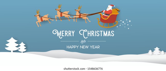 Flat design, Illustration of Santa Claus with sleigh in snowfall, Vector