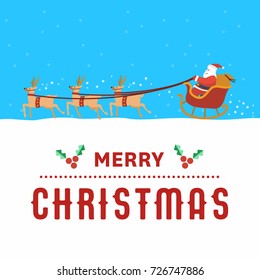 Flat design, Illustration of Santa Claus with sleigh in snowfall, Vector