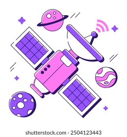 Eine flache Design-Illustration von Satellitenschüssel

