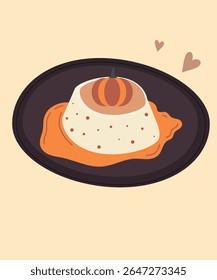 Flat Design Illustration with Sauce and Pudding Pumpkin Tasty