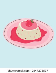 Ilustración de diseño plano con salsa y pudín de fresa sabrosa