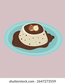 Ilustración de diseño plano con salsa y pudín sabroso de avellana