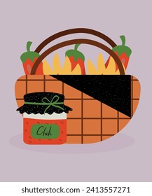 Flat Design Illustration Sauce and Red Chili Pepper at Bag