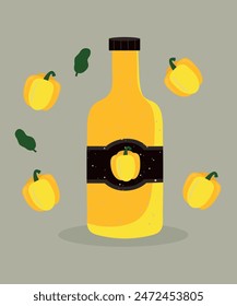  Flat Design Illustration with Sauce at Yellow Bell Pepper