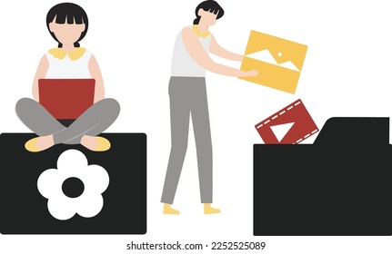 Flat Design Illustration Of Saving Media In The Folder