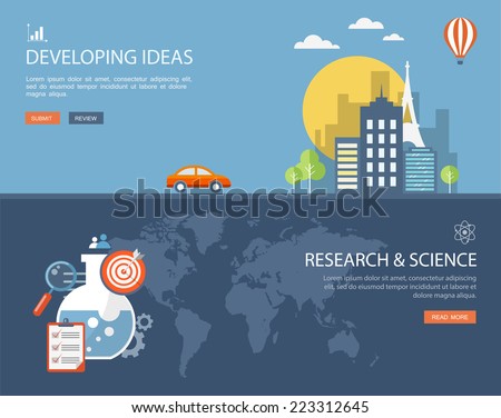 Flat design illustration set with icons and text.Developing ideas and research.Eps10