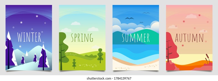 Flat design, Illustration set season element or flowers background, winter, spring, summer, autumn, banner, cover, templates, posters. Nature abstract minimal modern. Holiday banner fyer design.