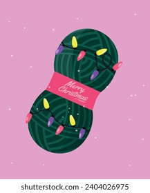  Ilustración de diseño plano con un conjunto de dos bolas de hilo y luces de lana