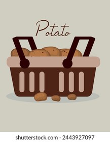 Flat Design Illustration with Shopping Basket at Potato