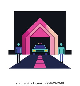 Ilustración de diseño plano que muestra un taxi autónomo que proporciona un transporte eficiente en entornos urbanos