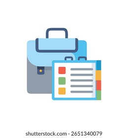 A ilustração de design plano mostra uma pasta e uma área de transferência. Ele representa um fluxo de trabalho organizado e um planejamento. Estilo minimalista.