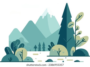 Flat design illustration simple art mountain and forest