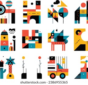 Flat design illustration simple art vehicle and others