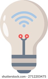 Una ilustración de diseño plano de una bombilla inteligente con un símbolo WiFi, que representa la conectividad y el concepto de un hogar inteligente o Internet de las cosas.