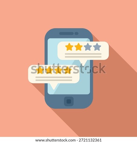 Flat design illustration of a smartphone with star rating and review notifications