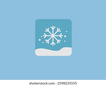 flat design illustration of a snowflake within a rounded square frame against a light blue background
