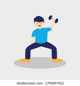 flat design illustration. someone who lifts a barbell, the concept of sports design