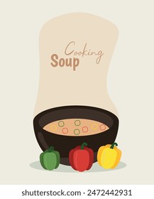 Flat Design Illustration with Soup at Bell Pepper