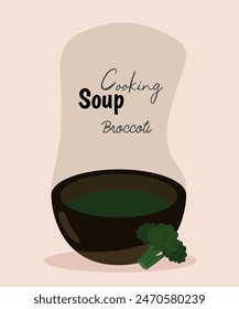Ilustración de diseño plano con sopa en brócoli