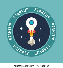 Flat Design Illustration of Space Rocket Made of Lamp. Startup Concept. Application icon