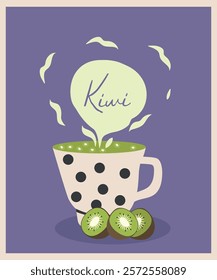 Flat Design Illustration with Steam hot drink at Kiwi Taste