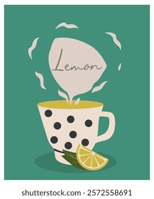 Flat Design Illustration with Steam hot drink at Lemon Taste